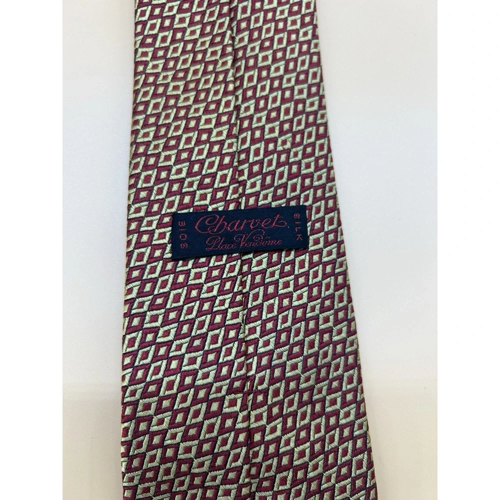 Charvet Paris Place Vendome Silk Tie Red Gold Geometric Made France Luxury